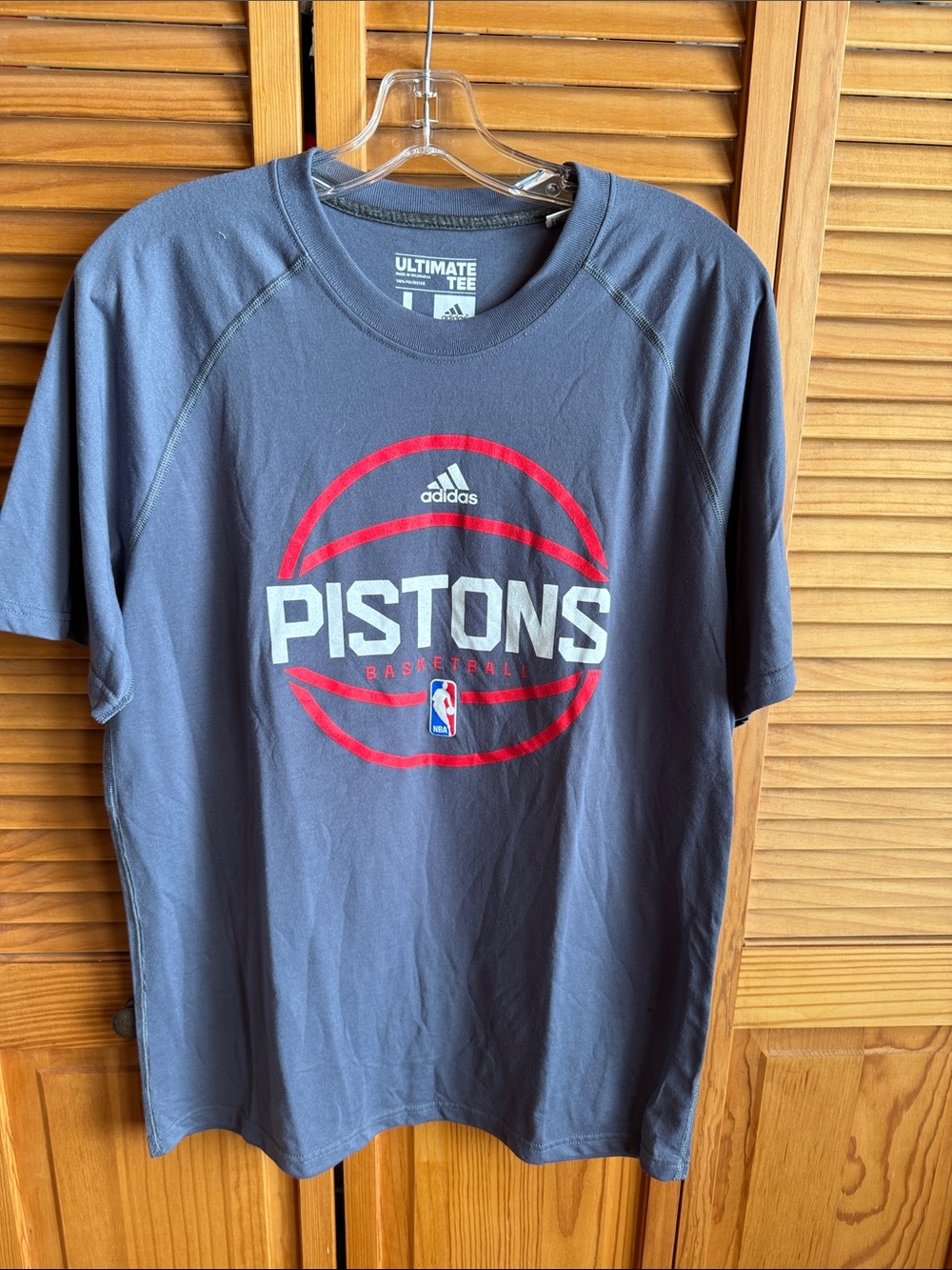 adidas PISTONs Basketball Gray Tee with Red & White Pistons Graphic